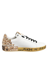 Dolce & Gabbana White Gold Crystal Portofino Sneakers Shoes